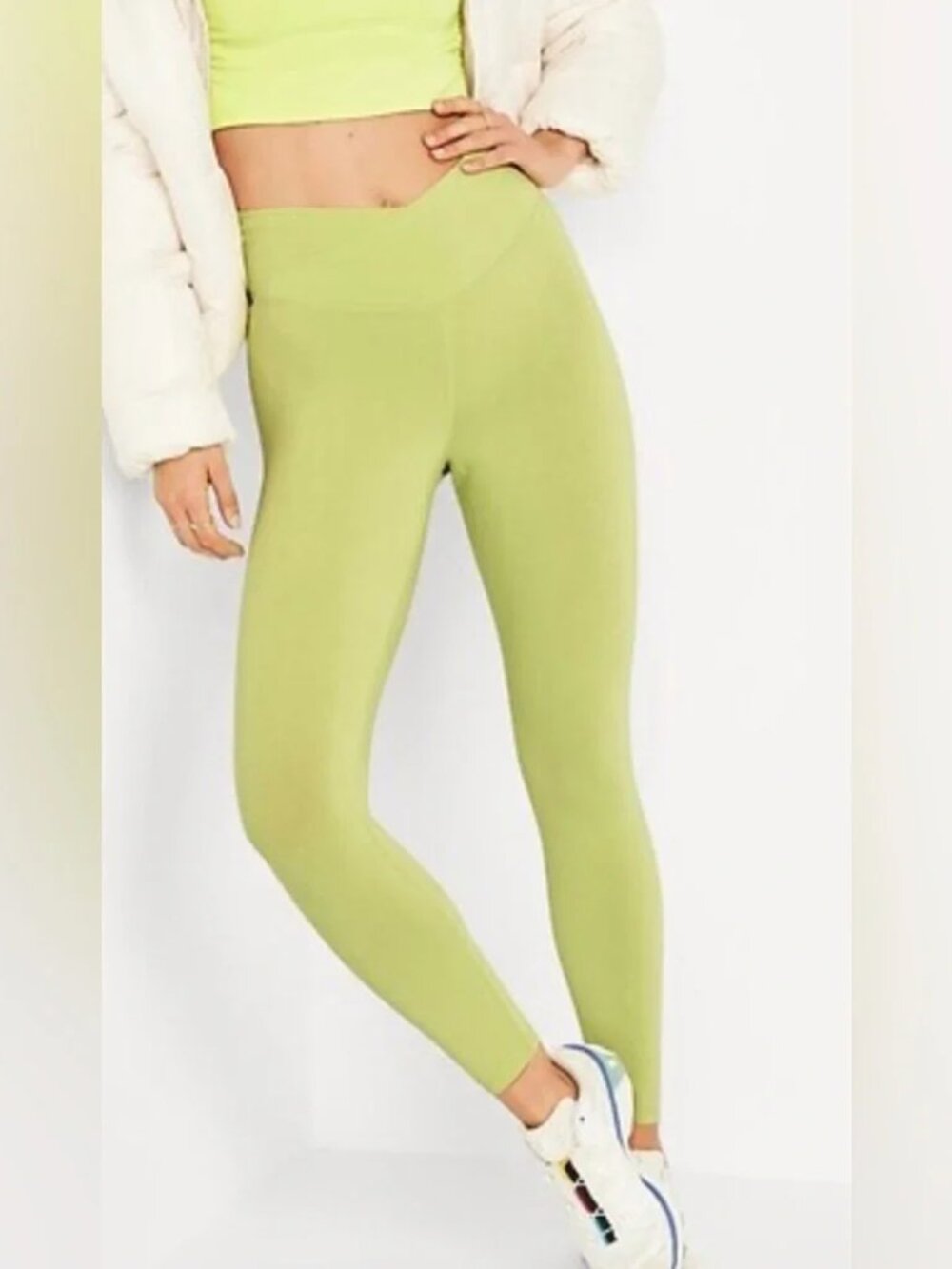 Old Navy Extra High-Waisted PowerChill 7/8 Lime Green Leggings - XL Tall